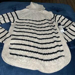 Croft & Barrow Women's Small S Tan Brown & Black Striped Knit Sweater